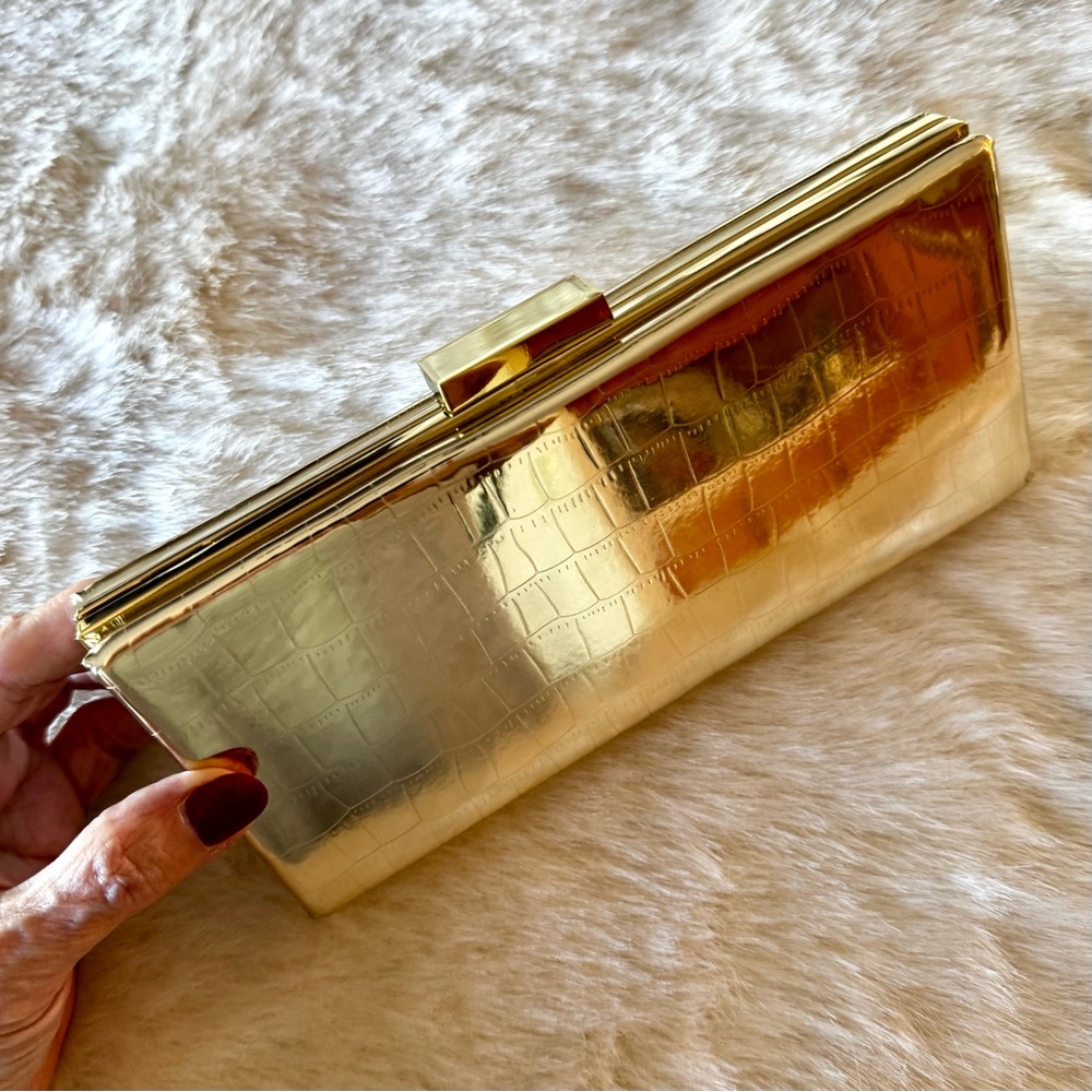 Gold Croc-Embossed Clutch Handbag